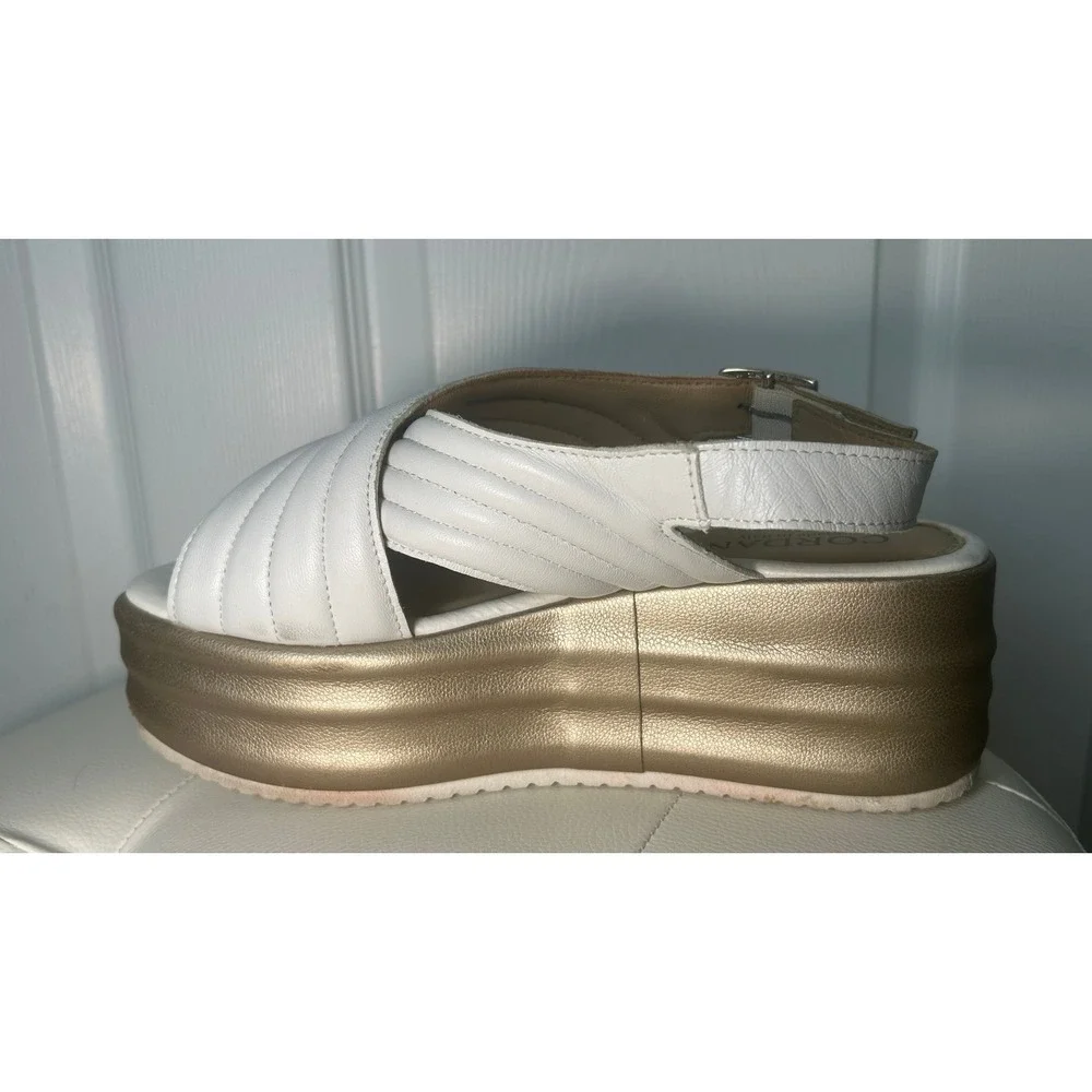 Cordani Platform Sandals Womens EU 40 US 9 White Gold Leather Slingback Italy